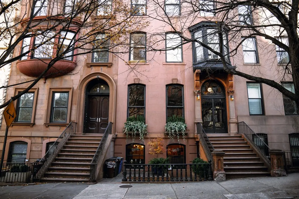 Row of brownstone homes in New York City