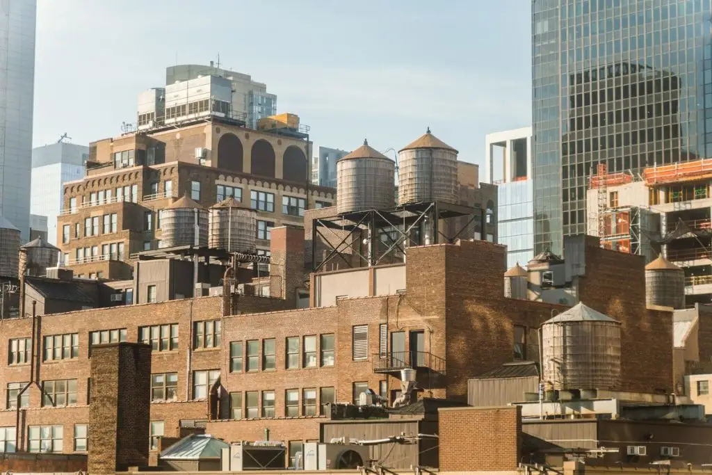 New York City rooftops with water towers
