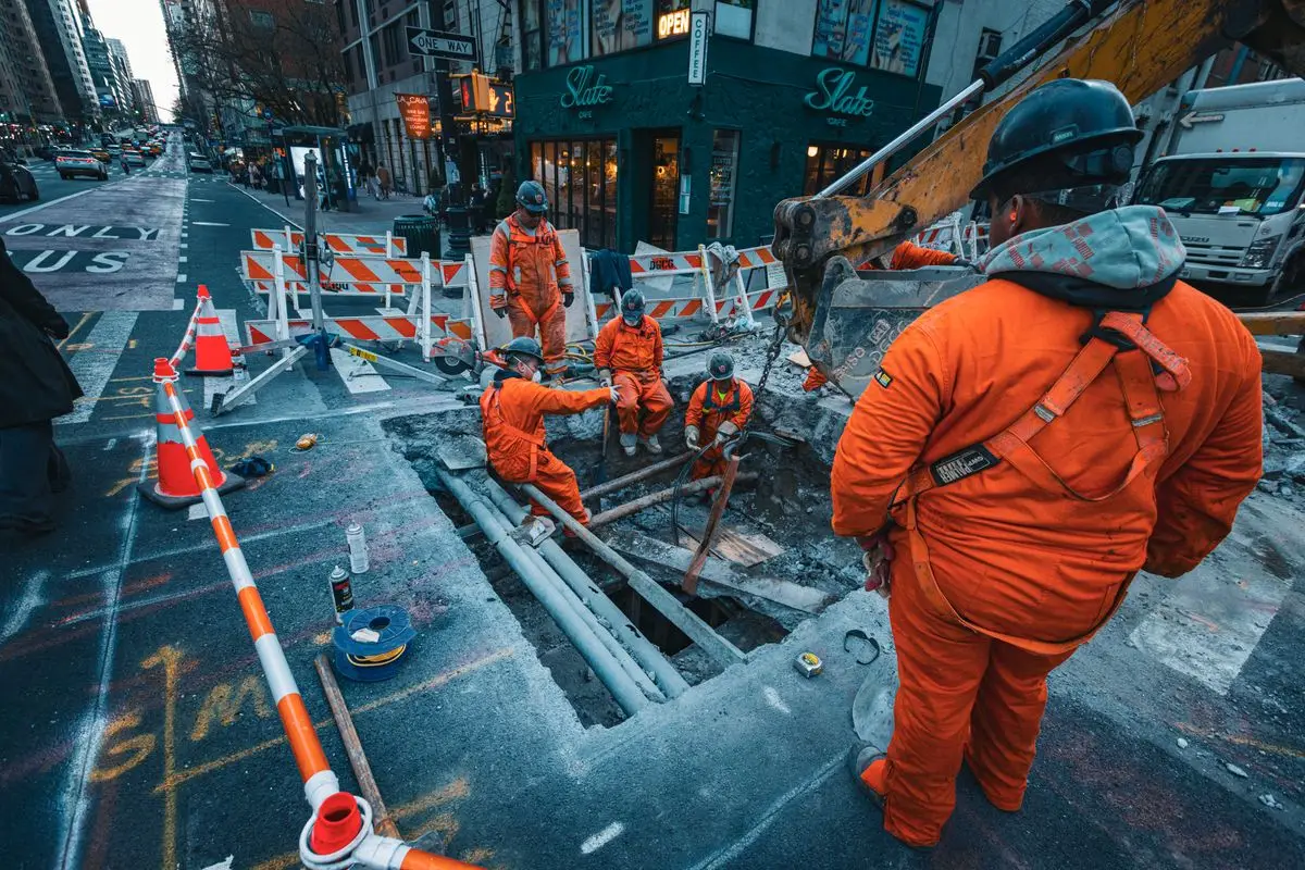 Construction crew doing concrete and street work in New York City